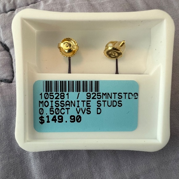 Moissanite Stud Earrings – 0.5 CTW, VVS D Color – 925 Silver, Gold Plated - Picture 2 of 5